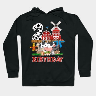 2nd Birthday Farm Cow Funny Gift For Boys Girls Kids Hoodie